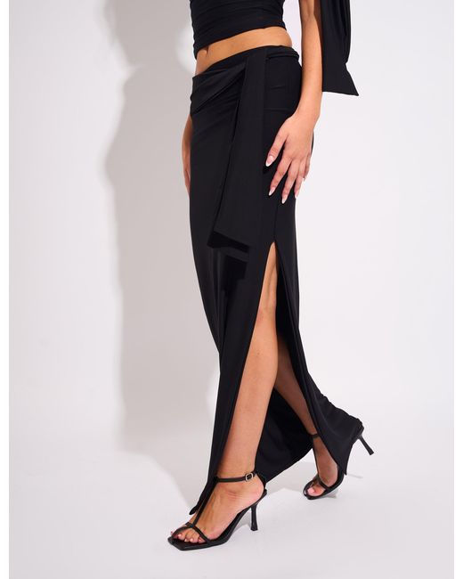Public Desire Multicolor Knot Detail Luxe Slinky Maxi Skirt Black