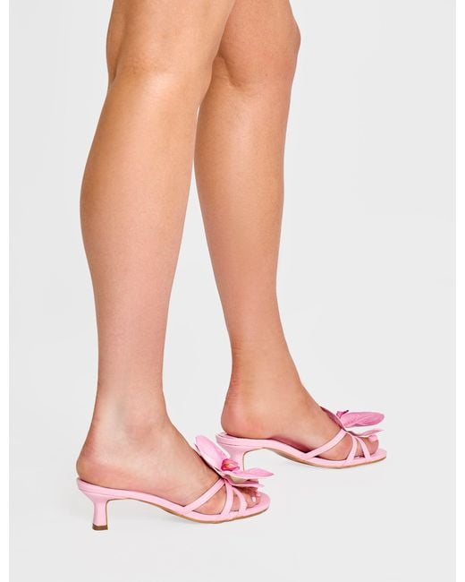 Public Desire Nikah Pink Pu 3-d Floral Mule Mid Heels Pink