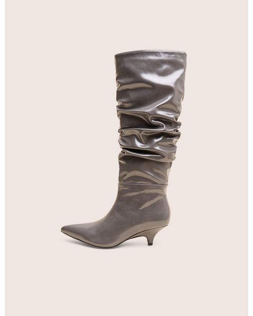 Public Desire Natural La Dolce Vita Slate Grey Rouched Kitten Heel Knee High Boots