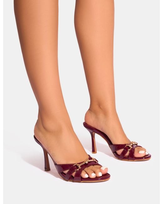 Public Desire White Alisa Burgundy Buckle Detail Mid Heeled Mules