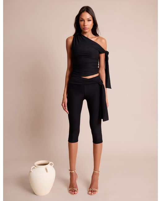 Public Desire Blue Knot Detail Asymmetric One Shoulder Luxe Slinky Top Black