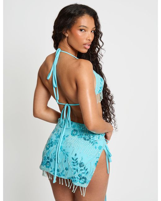 Public Desire Beaded Embellished Bikini Cover Up Skirt Blue