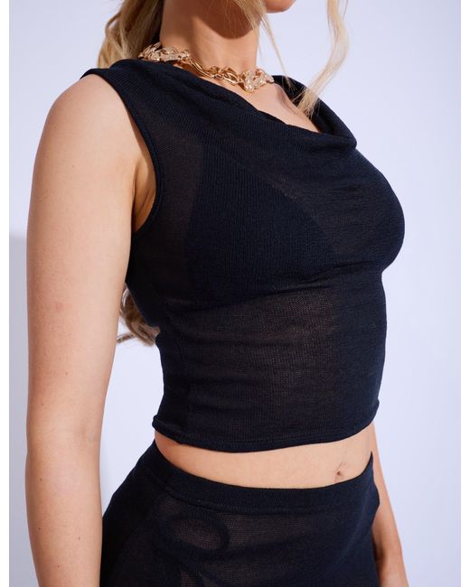 Public Desire Blue Fine Knit Draped Cowl Neck Top Co-ord Black