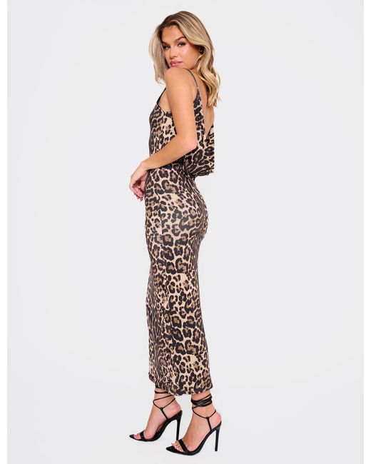 Public Desire Pink High Neck Cowl Back Maxi Dress Leopard