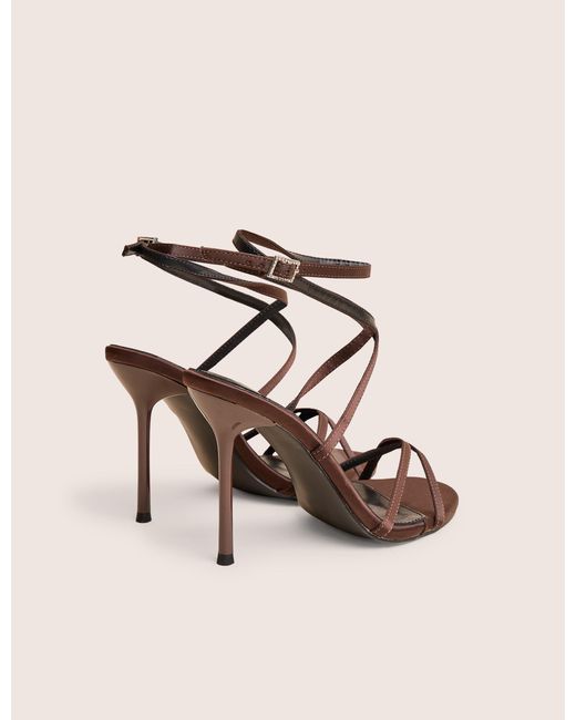 Public Desire Natural Georgie Brown Satin Strappy Diamante Buckle High Heels