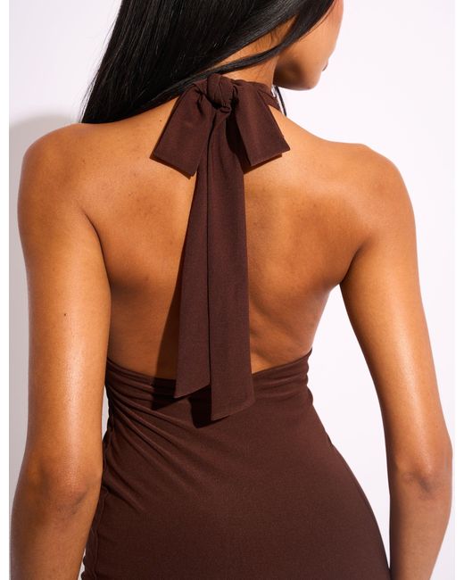 Public Desire Brown Tie Back Mini Dress Chocolate