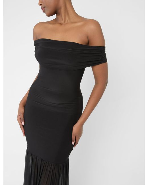 Public Desire Slinky Bardot Fold Over Mesh Hem Maxi Dress Black