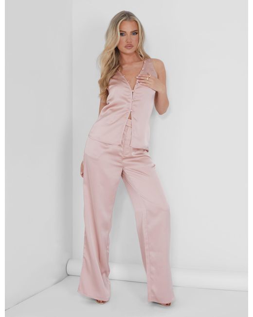 Public Desire Button Detail Satin Waistcoat Top Pink