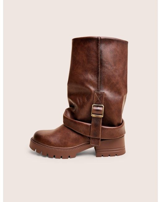 Public Desire Terry Chocolate Brown Fold Over Buckle Detail Ankle Boots