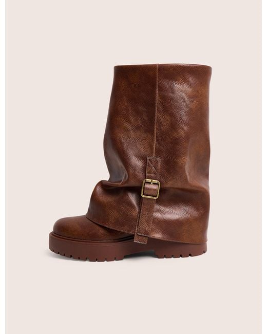 Public Desire Benjamin Brown Buckle Detail Fold Over Ankle Boots