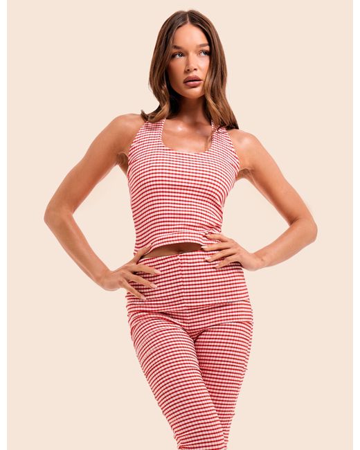 Public Desire Pink Halterneck Gingham Crop Top Red And White
