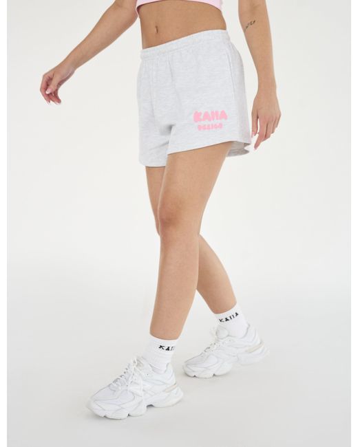 Public Desire Natural Kaiia Design Bubble Logo Sweat Shorts Lt Grey Marl & Pink