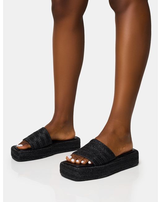 Public Desire Brown Eclipse Black Raffia Platform Sandals