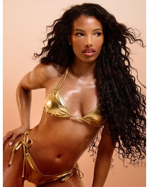 Public Desire Brown Foiled Bikini Top Gold
