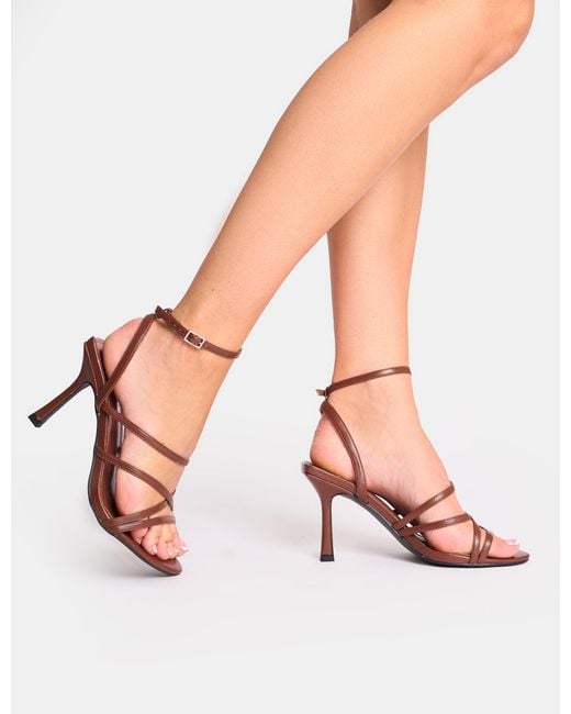 Public Desire Pink Free Spirit Chocolate Wide Fit Strappy Round Toe Mid Heels
