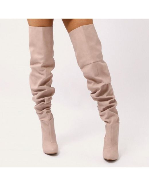 Public Desire Multicolor Ciara Over The Knee Slouch Boots In Blush Nude