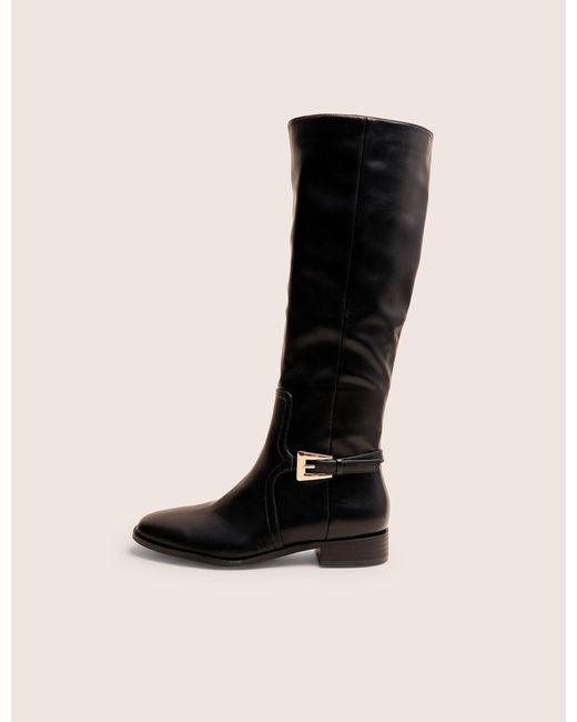Public Desire Mackie Black Pu Buckle Detail Knee High Riding Boot