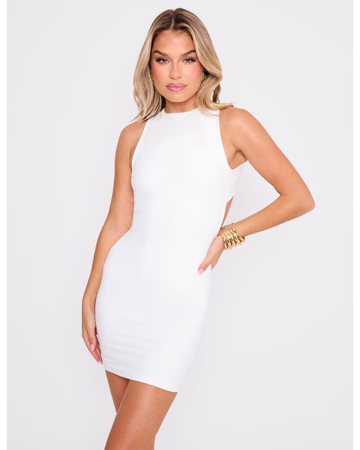 Public Desire Cross Over Back Detail Luxe Slinky Mini Dress White