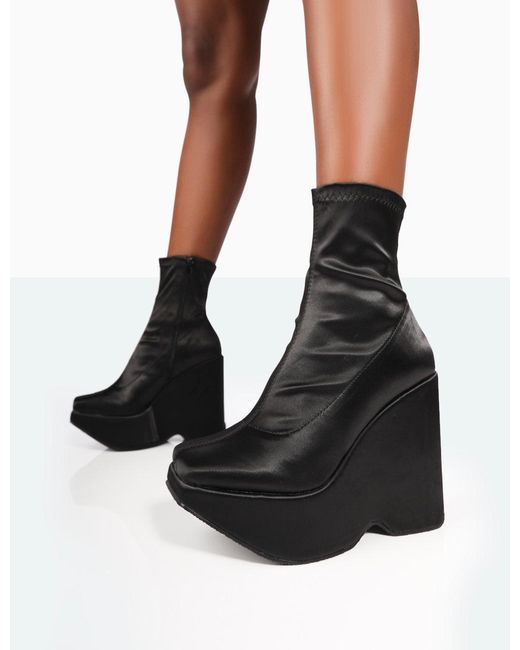 Public Desire Versus Black Satin Platform Sole Ankle Boots Lyst