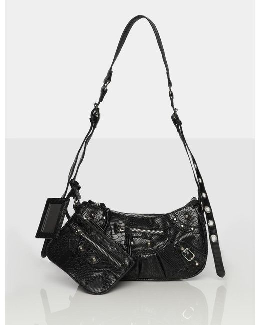 Public Desire The Trackstar Black Pu Studded Mirror Zip Detail Handbag ...