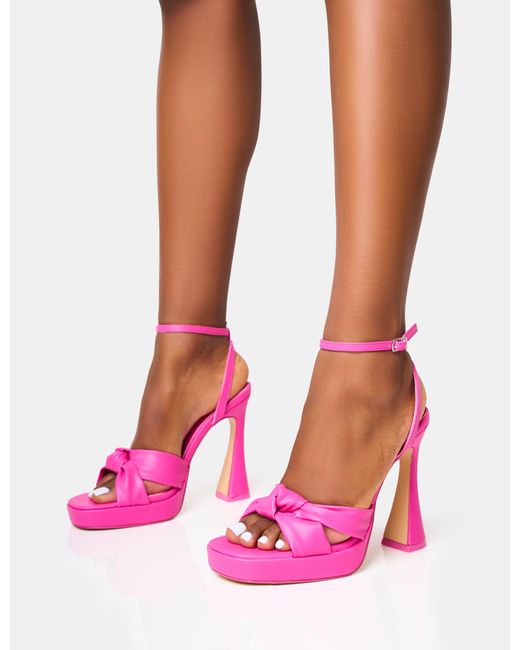 Public Desire Trendsetter Hot Pink Knot Detail Flare Platform Heels