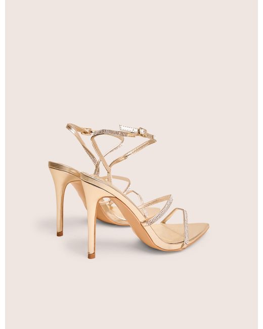 Public Desire Natural Seductive Gold Mirror Pu Diamante Strap Pointed Toe Stiletto High Heels