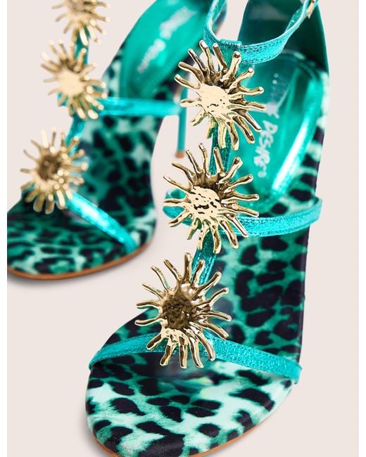 Public Desire Blue Kitten Green Metallic Sun Embellishment High Heels