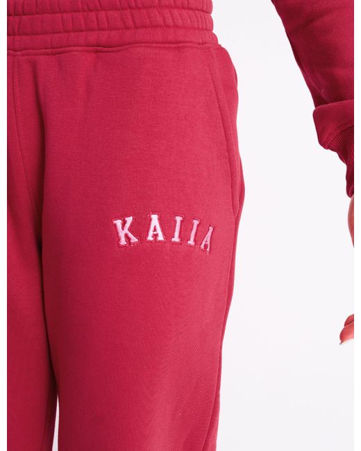 Public Desire Red Kaiia Logo Wide Leg Joggers Cranberry & Pink