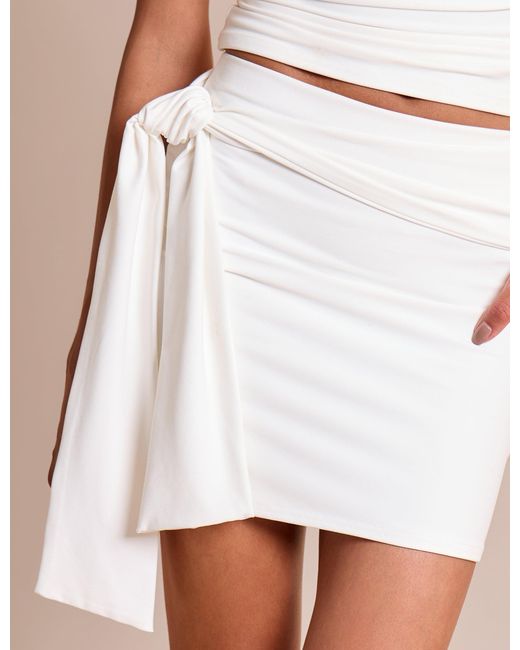 Public Desire Pink Knot Detail Luxe Slinky Mini Skirt White