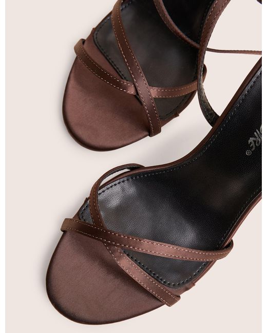 Public Desire Natural Georgie Brown Satin Strappy Diamante Buckle High Heels