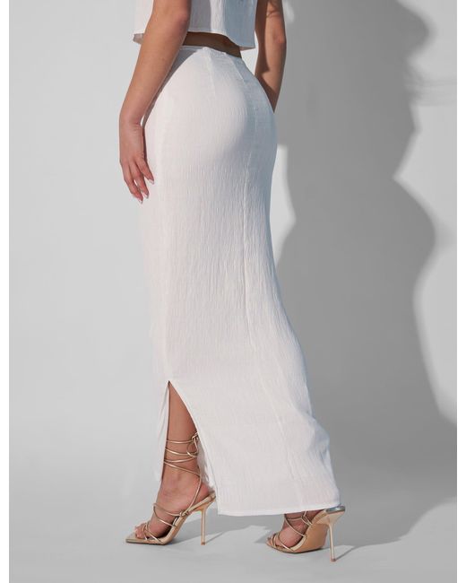 Public Desire Gray Kaiia Textured Column Side Split Maxi Skirt Co-ord White