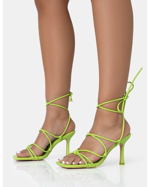 Duet Neon Purple Knot Strappy Lace Up Square Toe Mid Heels
