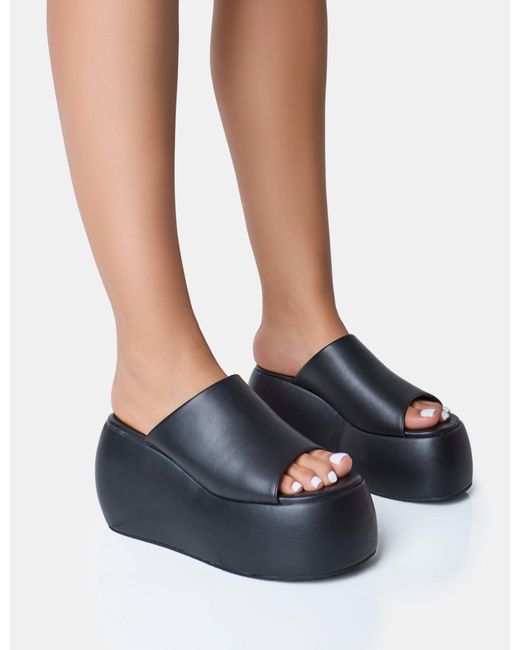 Public Desire Blue Moon Black Chunky Platform Wedge Sandals