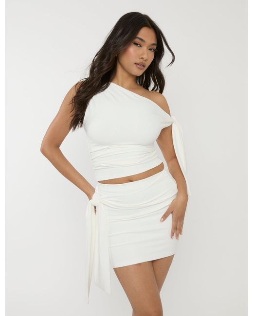 Public Desire Pink Knot Detail Luxe Slinky Mini Skirt White
