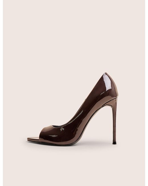 Public Desire Natural Complicated Brown Patent Peep Toe Court Shoes