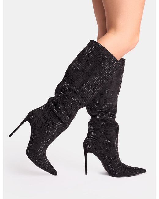 Public Desire Lothario Black Diamante Knee High Boots