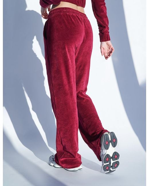 Public Desire Velour Flared Trousers Cherry Red