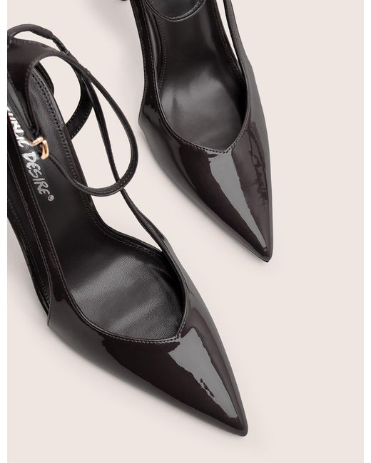 Public Desire Natural Allegedly Black Patent Cut Out Detail Ankle Strap Court Shoes