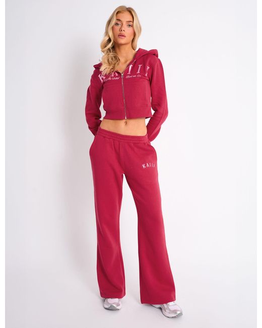 Public Desire Red Kaiia Logo Wide Leg Joggers Cranberry & Pink