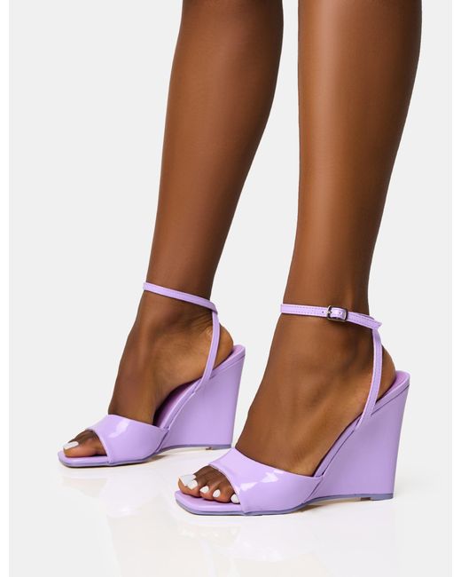 Public Desire White Connection Lilac Strappy Peep Toe Wedges