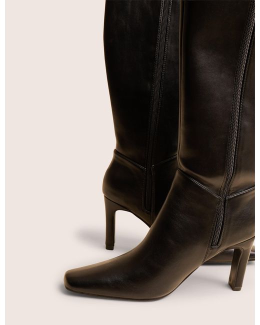 Public Desire Pose Black Pu Zip Up Knee High Slim Block Heeled Boots
