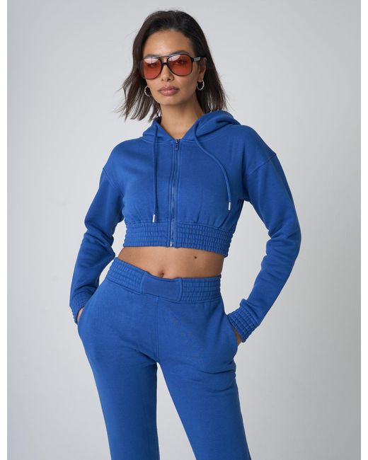 Public Desire Cinched Waist Cropped Hoodie Cobalt Blue