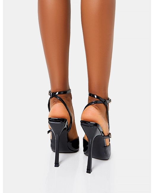 Public Desire Multicolor Idol Black Patent Buckle Strappy Detail Stiletto Court High Heels