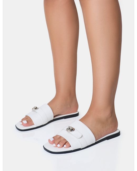 Public Desire Radiance White Buckle Trim Flat Sandals