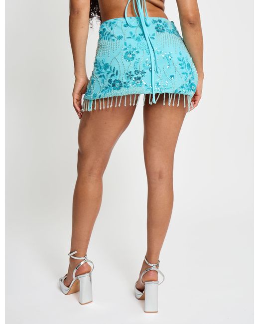 Public Desire Beaded Embellished Bikini Cover Up Skirt Blue