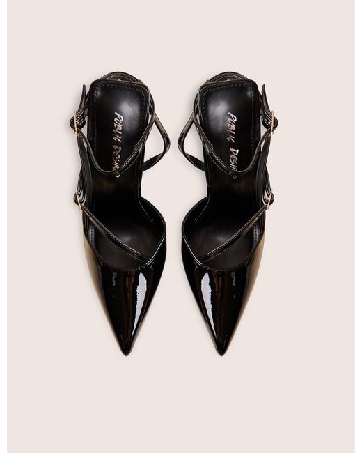 Public Desire Multicolor Idol Black Patent Buckle Strappy Detail Stiletto Court High Heels