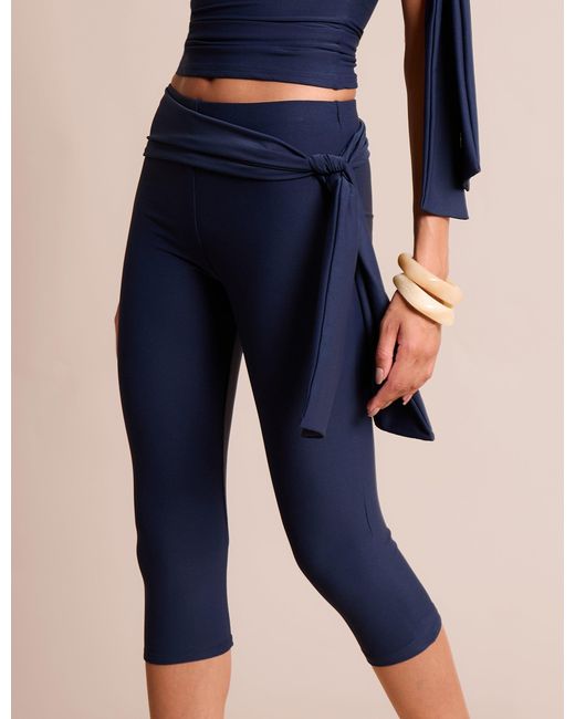 Public Desire Blue Knot Detail Tie Side Luxe Slinky Capri Pants Navy
