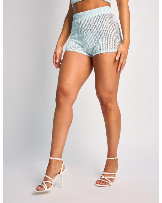 Public Desire Multicolor Textured High Waisted Micro Shorts Co Ord Blue
