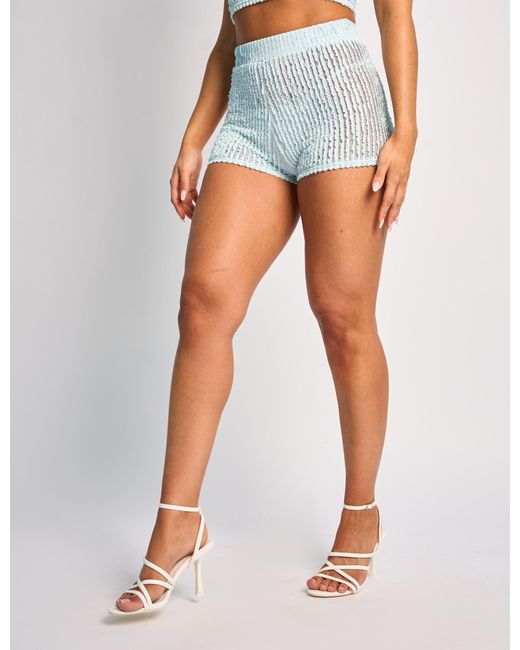Public Desire Multicolor Textured High Waisted Micro Shorts Co Ord Blue