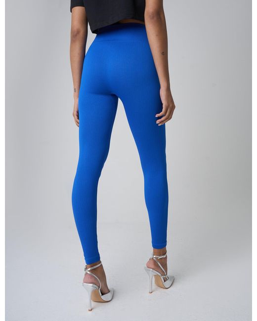 Public Desire Ribbed High Waisted Leggings Cobalt Blue